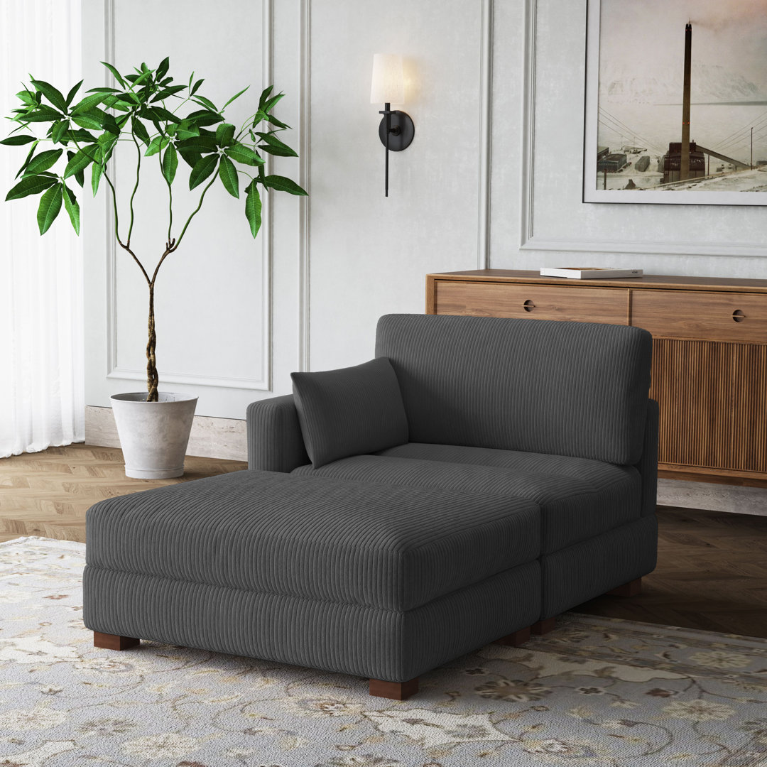 Bentura Oversized Upholstered Corduroy Modular Chaise Lounge with Armrests & Throw Pillows
